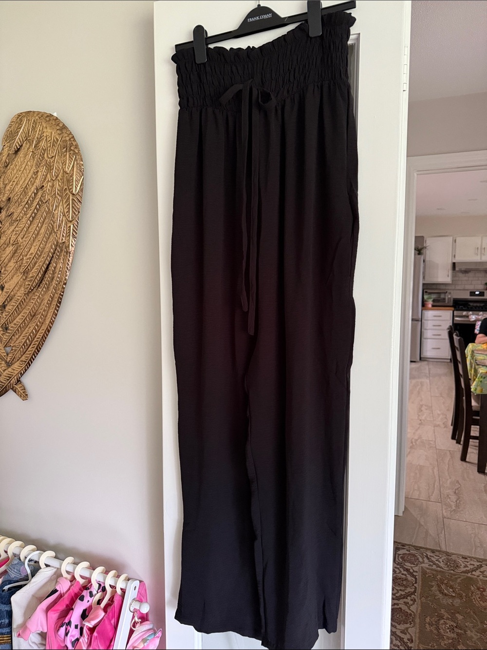 Frank Lyman Design Black Wide-Leg Smocked Waist Pants